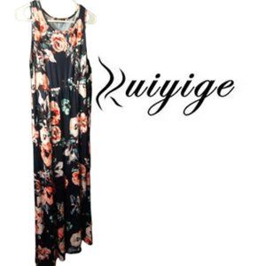 Ruiyige Women’s Sleeveless Floral Print Maxi Dress    Size Large